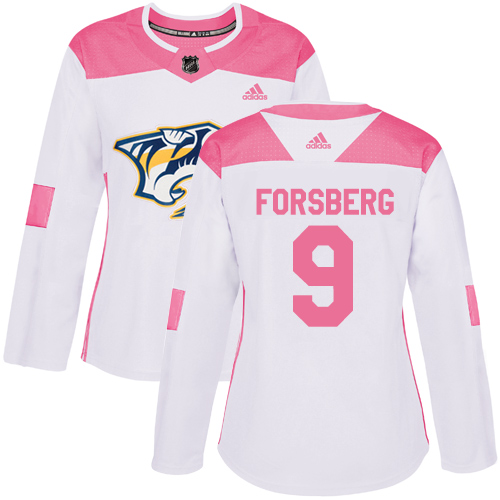 Adidas Predators #9 Filip Forsberg White/Pink Authentic Fashion Women's Stitched NHL Jersey - Click Image to Close